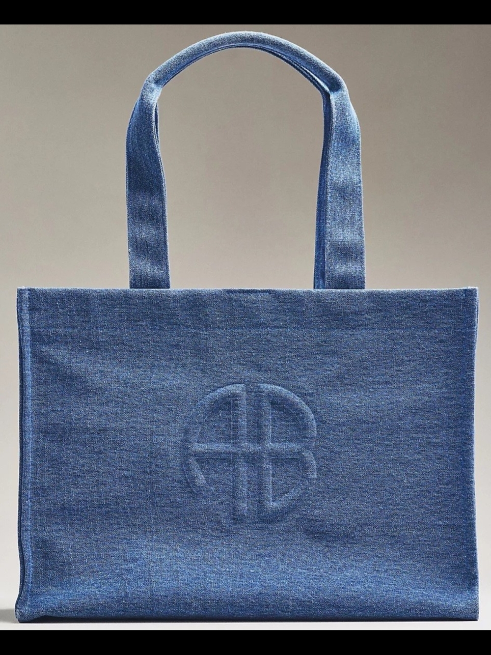 Anine Bing Denim Blue Embossed Logo Tote